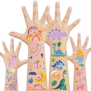 EMOME 180+ Styles Dinosaur Glitter Tattoos Temporary for Kids, Dinosaur Tattoos for Birthday Party Supplies Decorations Favors, Dinosaur Goodie Bags for Kids Birthday