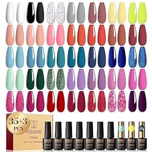 ROSALIND 38PCS Gel Polish Set, 35 Colors Gel Nail Polish Set with Base Coat and Glossy & Matte Gel Top Coat Gel Nail Polish Starter Set White Black Yellow Pink Red Nude Blue Gel Nail Gifts for Women