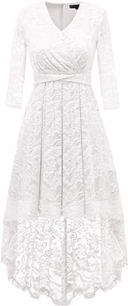 DRESSTELLS Spring Summer Mother of The Bride Dresses Hi-Low Lace 3/4 V-Front Sleeve Wedding Guest Dress